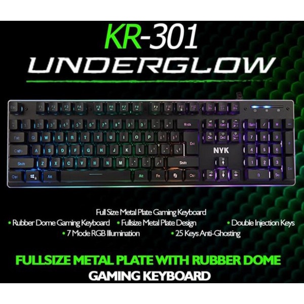 Keyboard NYK Nemesis KR301 KR-301 UnderGlow RGB - Gaming - Full Size