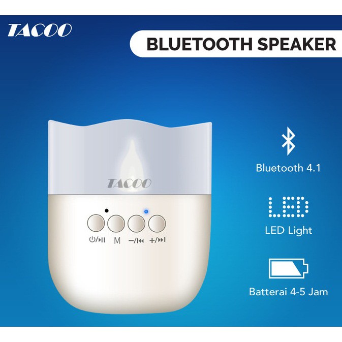 Tacoo Mini Candle LED Light Bluetooth Speaker Music Lampu Hiasan Meja