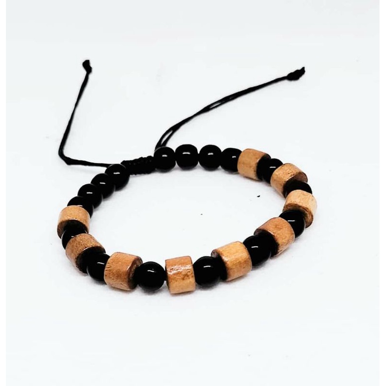 GELANG MOTE/GELANG KAYU VARIASI BATU HITAM GELANG PRIA WANITA