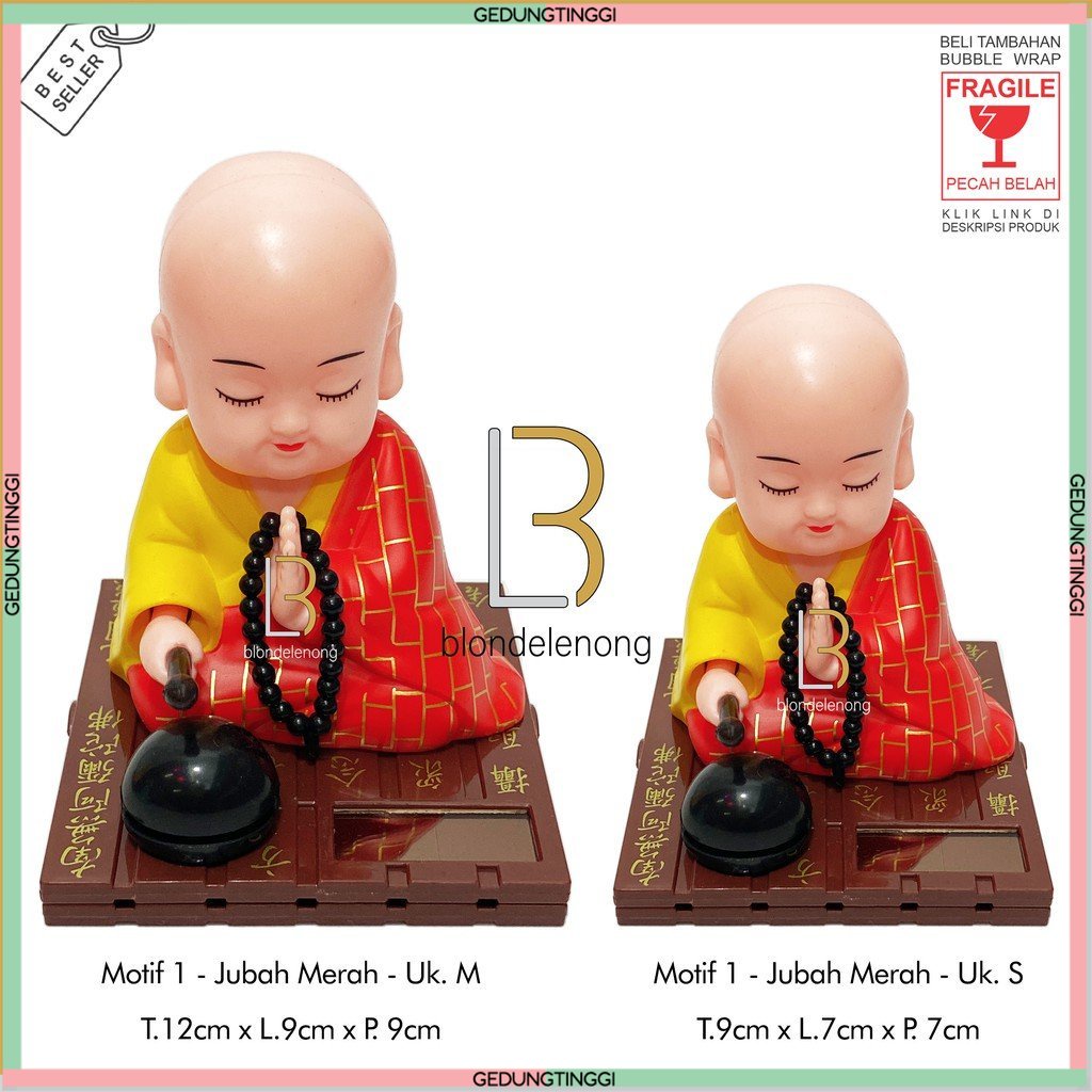 Patung Pajangan Hiasan Biksu Monk Buddha Budha Gerak Goyang Dashboard Mobil Solar Cahaya Radio Lagu Audio Tape Musik Music Player Altar Doa Sembahyang Sembayang Meditasi Matra Buddha Budha Liam Keng Da Bei Zhouw Tapeicou Tai Pe Chouw Amitofo Baterai Batre