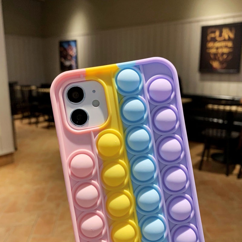 Rainbow Press Bubble Soft Case iP iPhone 6 6S 7 8 + Plus X XR SE 2020 XS Max 11 12 13 mini Pro Max Casing Apple