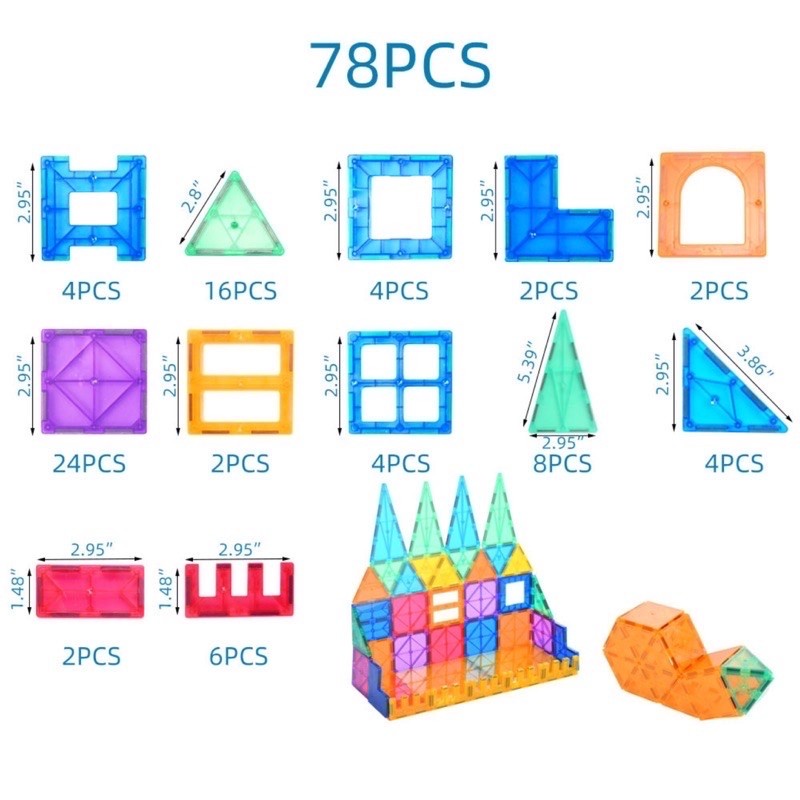 magnetic tiles 78pcs - magnatiles alike - mainan edukasi anak