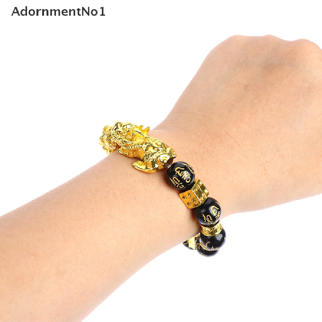 (AdornmentNo1) Gelang Tangan Manik-Manik Batu Obsidian Feng Shui Pixiu Warna Hitam Untuk Keberuntungan