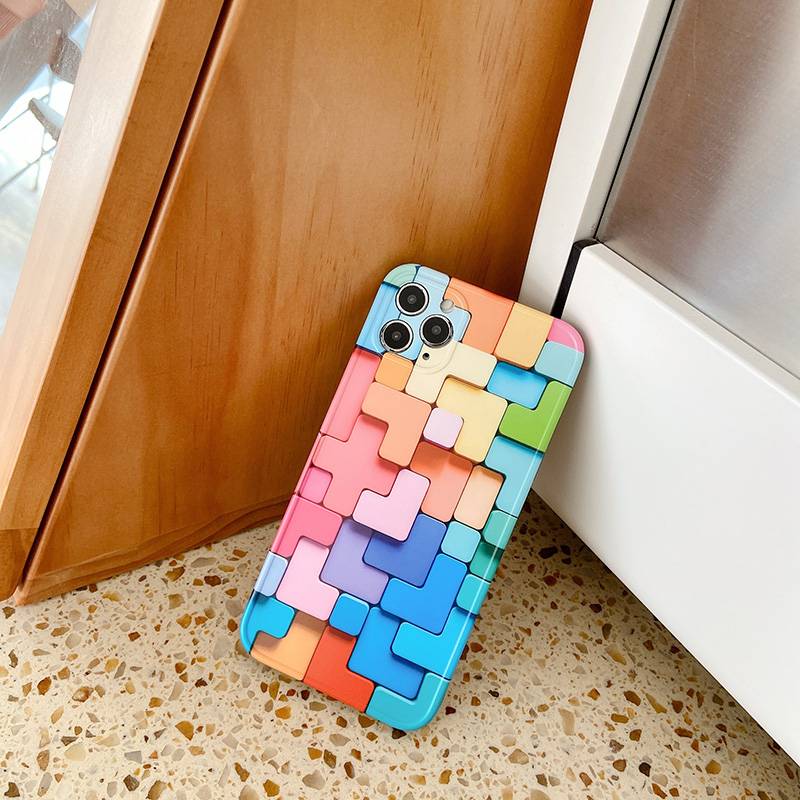 3D Colorful Block Phone Case For iphone 12 Mini 11 Pro Max Fashion Creative SE 2020 7 8 Plus X XR XS Soft Silicone Protect Cover