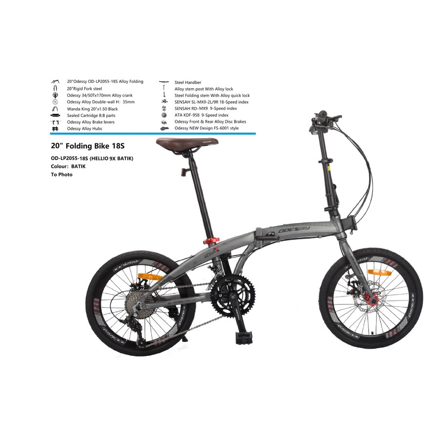 SEPEDA LIPAT ODESSY HELLIO 9X OD LP 20 55 FRAME ALLOY - 18 SPEED