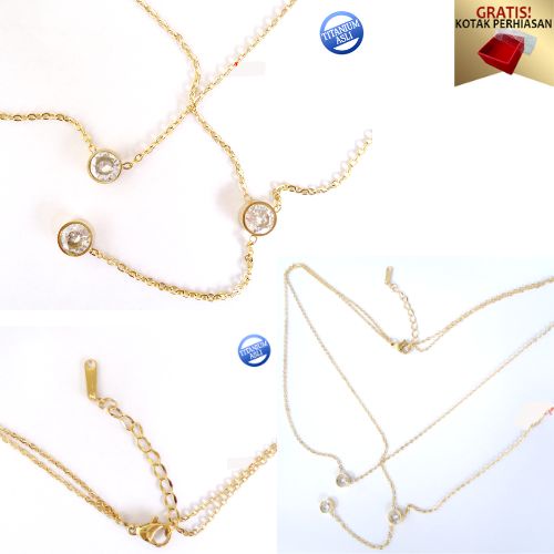 PROMO Gratis Kotak Perhiasan - Kalung Titanium Anti Karat Selamanya Stefan1 Kalung Wanita Model 2 Layer Diamond New - Lovelybutik