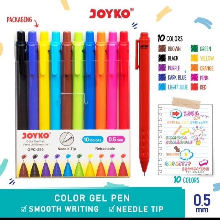 

Color Gel Pen Warna Joyko GPC-295 10 Warna 0.5 mm/ Pulpen Warna Joyko