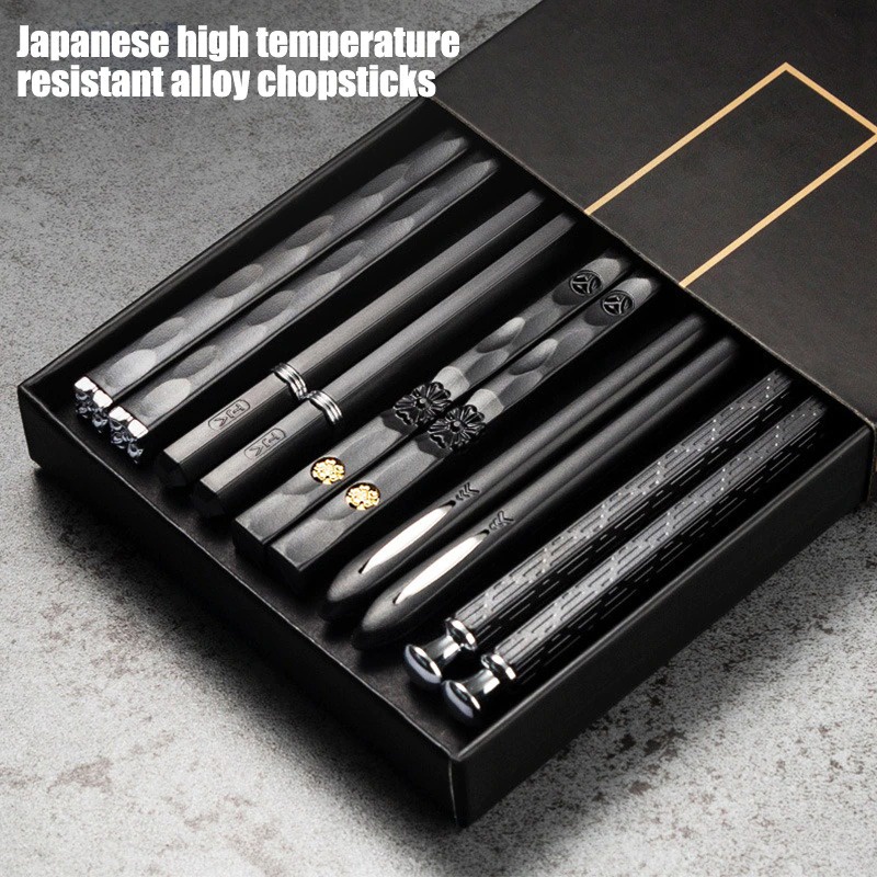 Sumpit Makan Japanese Style Set 5 Pasang Bahan Metal / Alat Makan Sumpit Model Jepang