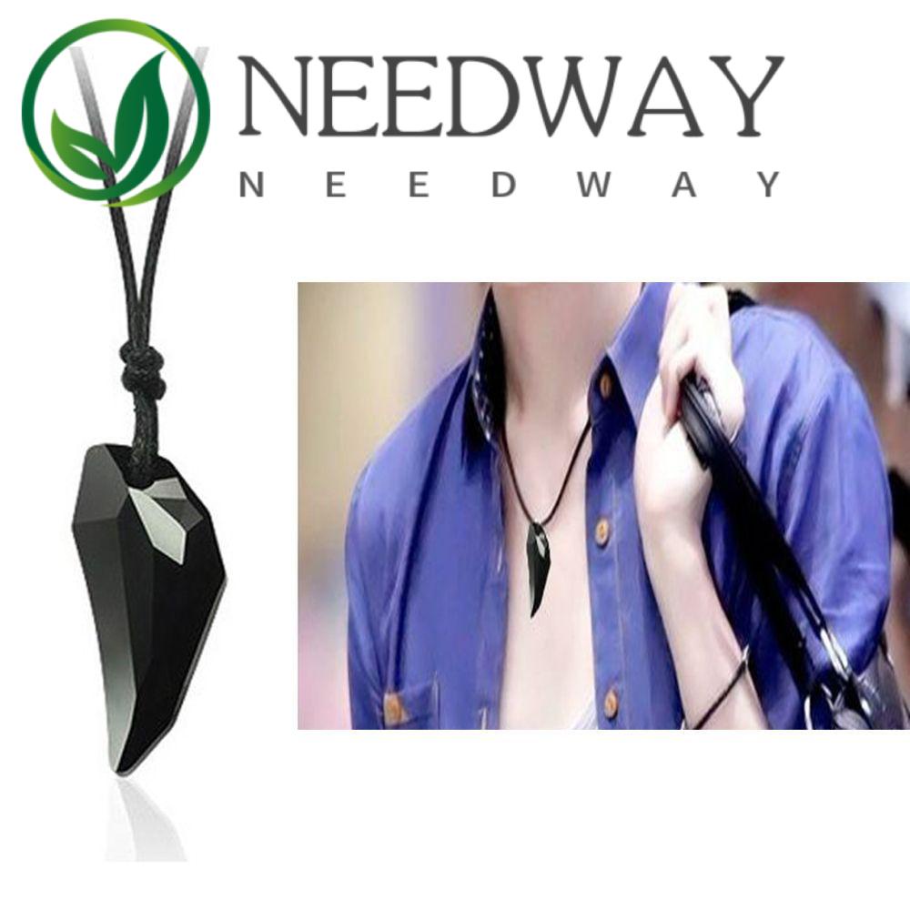 Needway  1PCS Black Sapphire Austrian Crystal 18K Plated Wolf Tooth Pendant Necklace Women Fine Polished Adjustable Length Men Fashion Jewelry High Quality Excellent Poliched Shiny Not Easy Tarnish or Discolor Couple Accessories/Multicolor