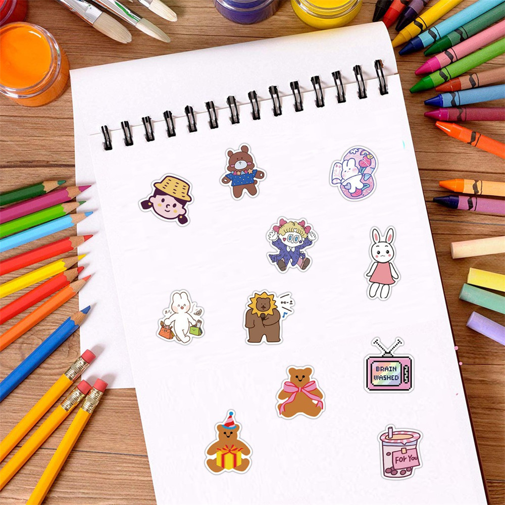 【TERSEDIA &amp; COD】50 Pcs Stiker Vsco Girl Bear Bahan Vinyl Untuk Alat Tulis Scrapbooking