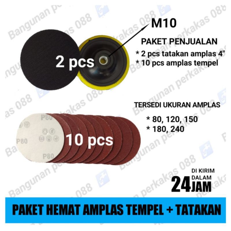 Tatakan Amplas Velcro 4 In 2 Pcs+10 Pcs Amplas Velcro/Taplak Gerinda