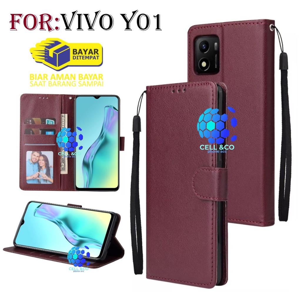 VIVO Y01 CASE FLIP LEATHER WALLET PREMIUM FLIP CASE BUKA TUTUP KESING HP CASING FLIP CASE WALLET VIVO Y01