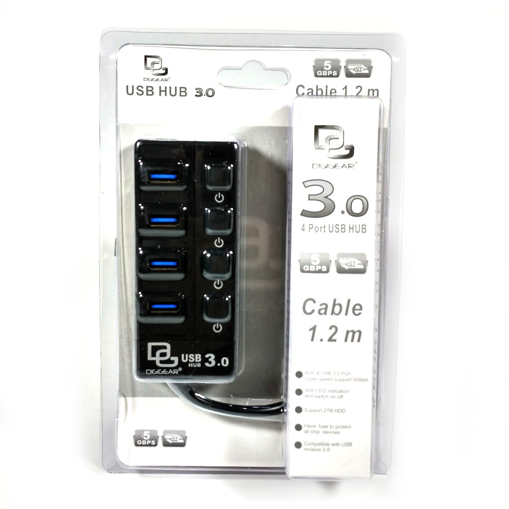 Digigear USB HUB 7 Port Kabel 1.2 meter on/off - USB 3.0