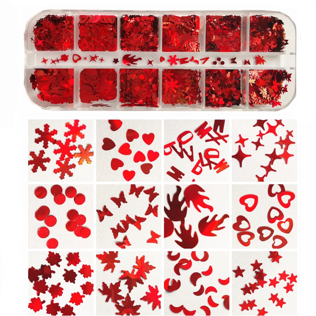 Stiker Kuku 3d Motif Hati / Bibir / Kupu-Kupu Warna Merah Tahan Air Untuk Aksesoris Nail Art Diy