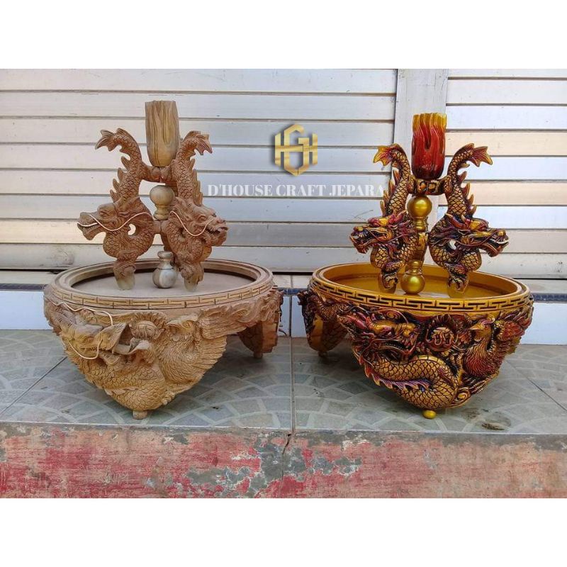 Tebok Sangkar Ukiran Naga Kayu Jati