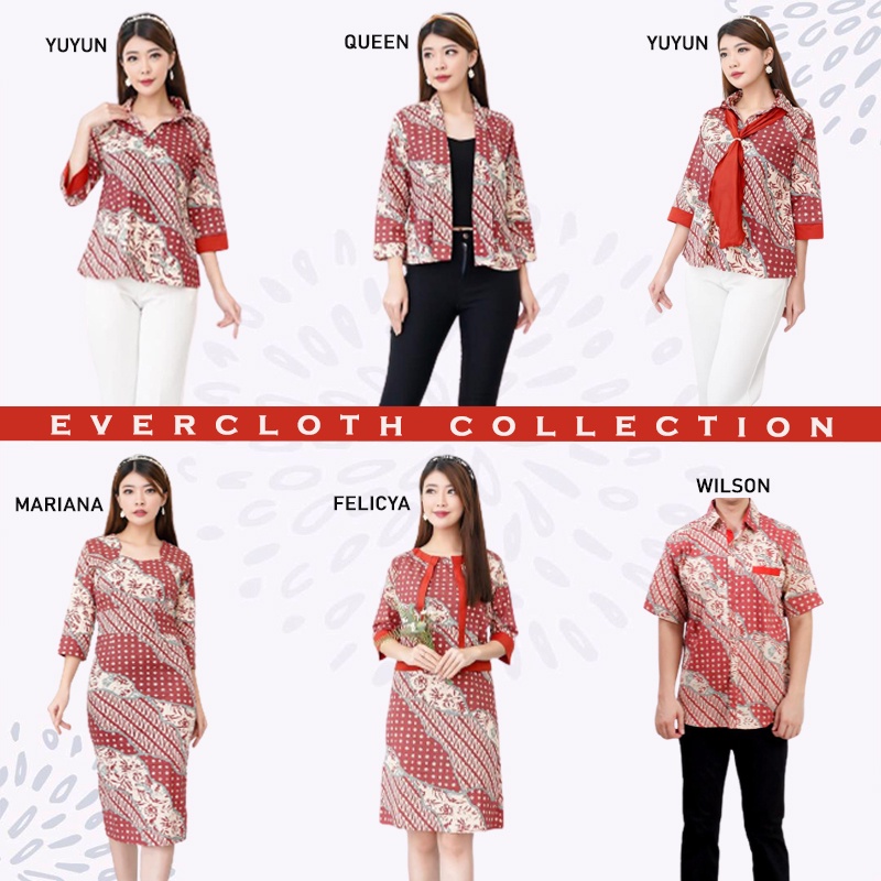 Evercloth Yuyun Blouse Wanita Atasan Wanita Blouse Batik Wanita Atasan Batik Wanita Kemeja Kerah Dasi Syal Batik Couple Seragam