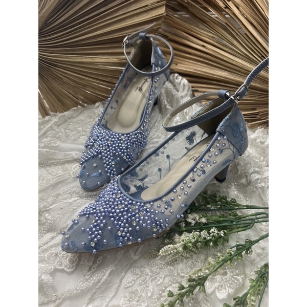 sepatu wanita wedding Rafaizoutfit iceblue Marsha tali 5cm lancip