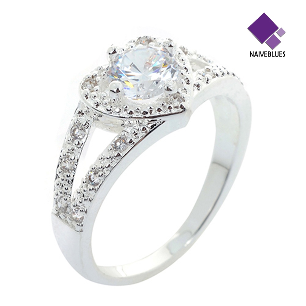 Cincin Sterling Silver 925 Bentuk Hati Aksen Kristal Untuk Wanita