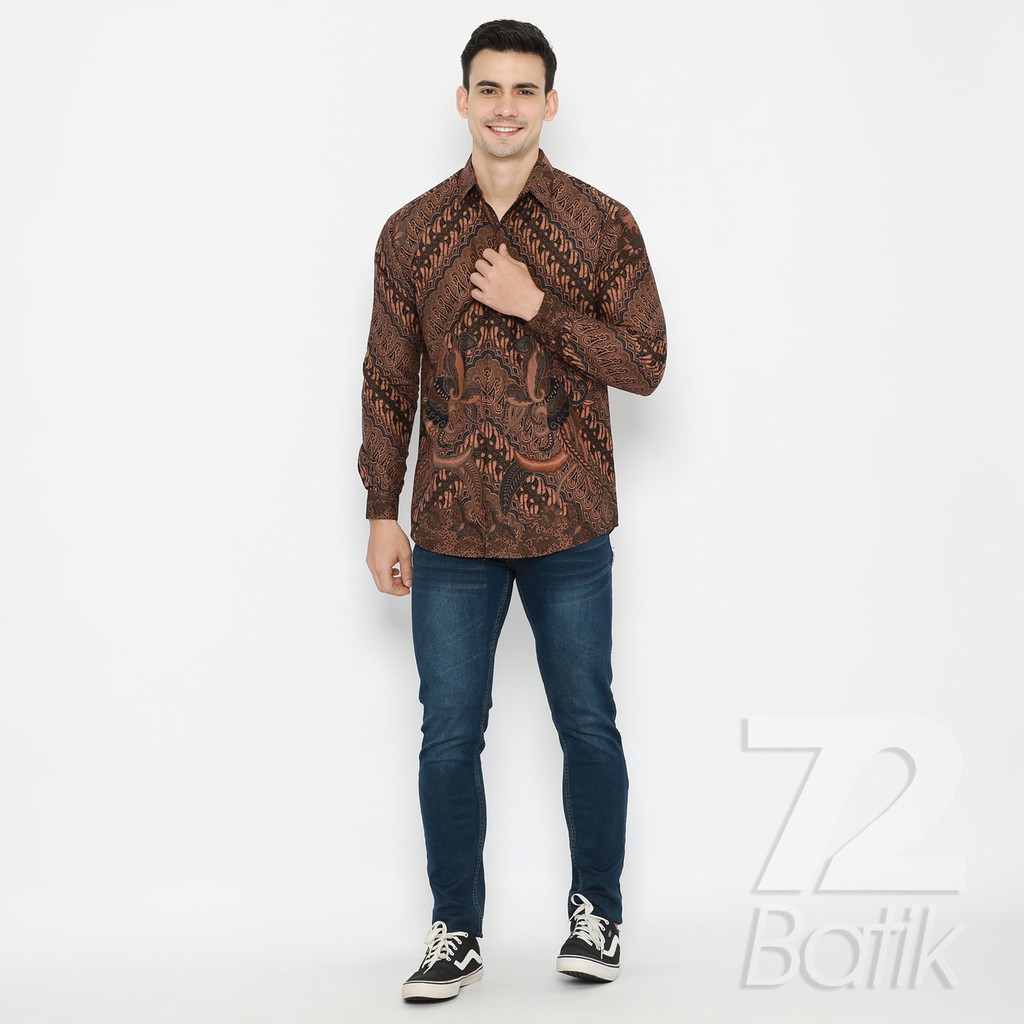 KEMEJA BATIK PRIA Lengan Panjang Premium Parang Seling Kusumo Coklat 726195 Cap 72 - Baju Kemeja Atasan Pakaian Setelan Batik Pria Cowok Laki Laki Remaja Keluarga Kantor Lengan Panjang Modern Slimfit Slim Fit Premium Kekinian