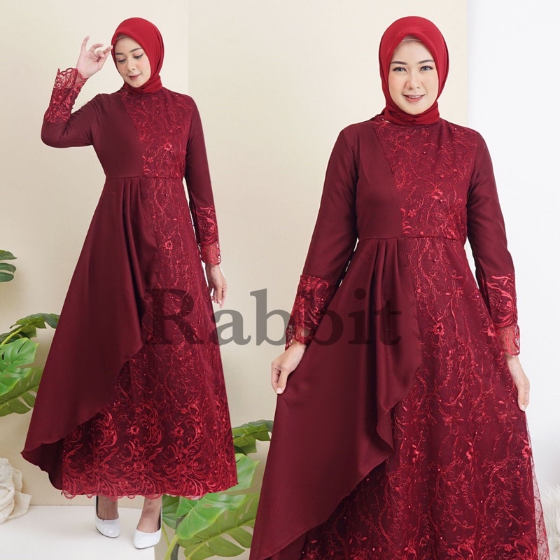 gamis zolana moscrepe kombinasi brukat tile mutiara / long dress fashion muslim pesta lebaran