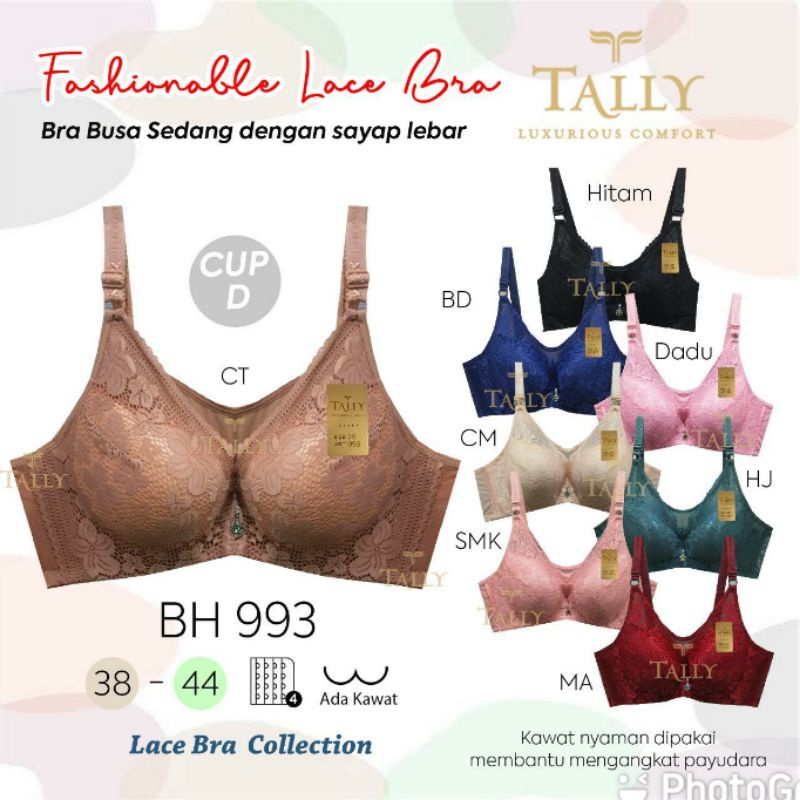 Bh Tally 993 Big Cup D | Bra Tally 933 Saya Lebar Busa Sedang Kawat Kait 2 | Bh Cup Besar