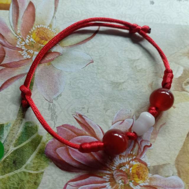 Gelang Kaki/ Tangan Giok Labu Mini dan Agate Merah Natural