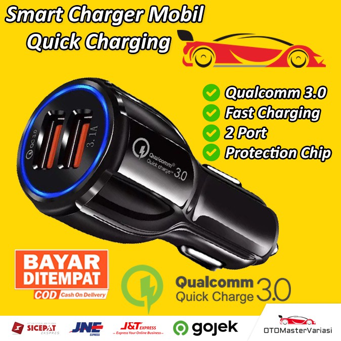 Charger Mobil dan Motor Car Charger QC 3.0 Quick Charging Qualcomm 2 port Fast Charging Casan Mobil