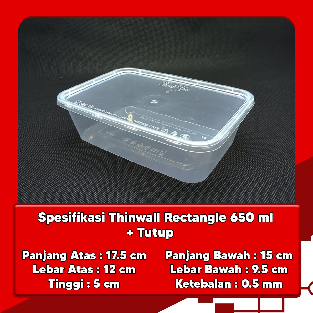 Thinwall Rectangle - 650 ml Kemasan Food grade isi 25 set MURAH