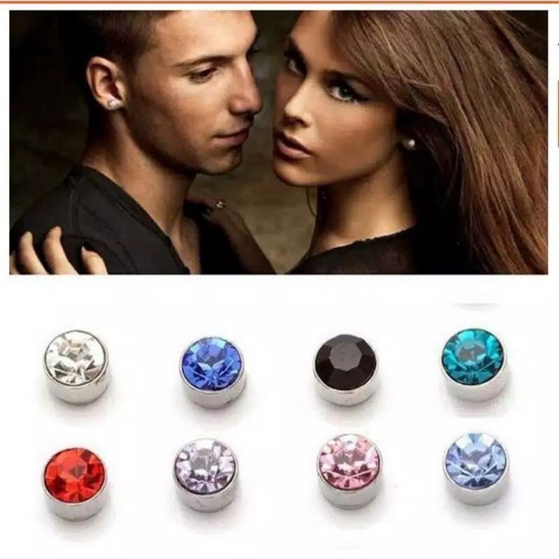 Anting Magnet Anting Bulat Permata isi 12pasang Per lusin Warna