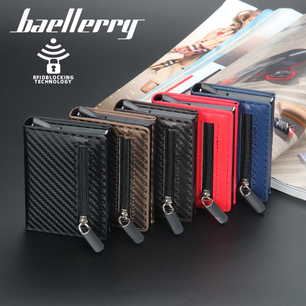 ORIGINAL BAELLERRY K9143 DOMPET KARTU LONTAR RFID DENGAN MAGNET DAN ZIPPER KOIN MOTIF CARBON FIBER