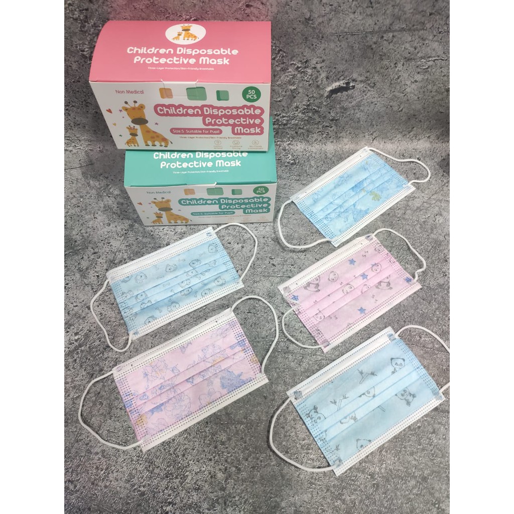 MASKER ANAK 3 PLY MURAH ISI 50PCS EARLOOP - IMPORT  UNTUK USIA 3 - 14 tahun