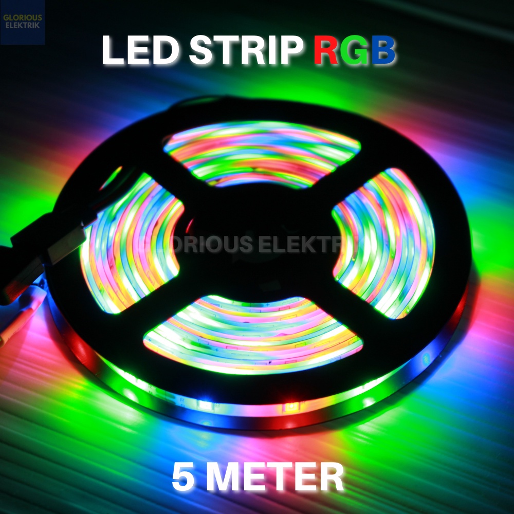 Lampu LED Strip 2835 3528 RGB Multi Colour Warna Warni 5 Meter 12 Volt + Adaptor dan Remote Set