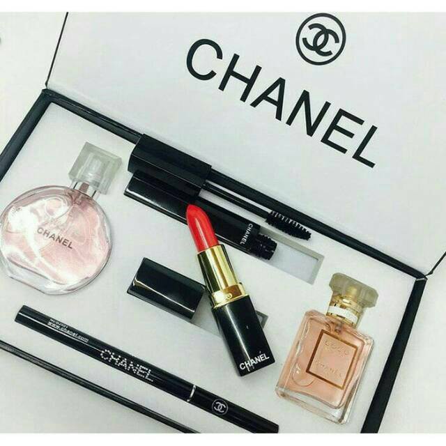 KING CHANEL SET 5 IN1 PARFUM LIPSTICK EYEBROW MASCARA FONDATION CHANEL KOSMETIK