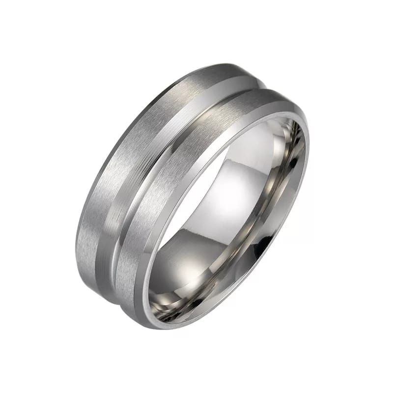 Cincin Titanium Silver Garis Timbul Pria dan Wanita