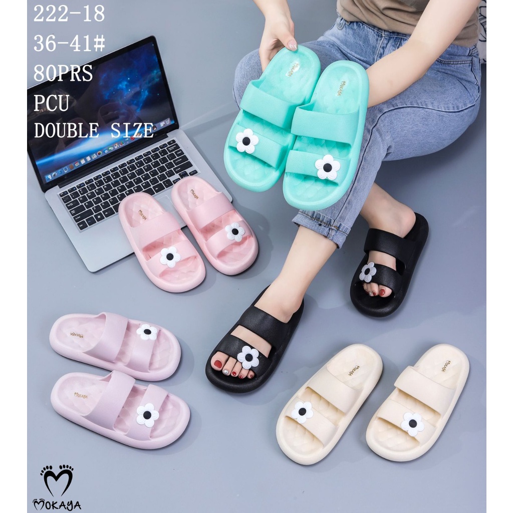 Sandal Slop Jelly Wanita dan Anak Cewek Korea Ban 2 Bunga Flower Cute Cantik Elegant Import Mokaya / Size 30-41 (222-18)