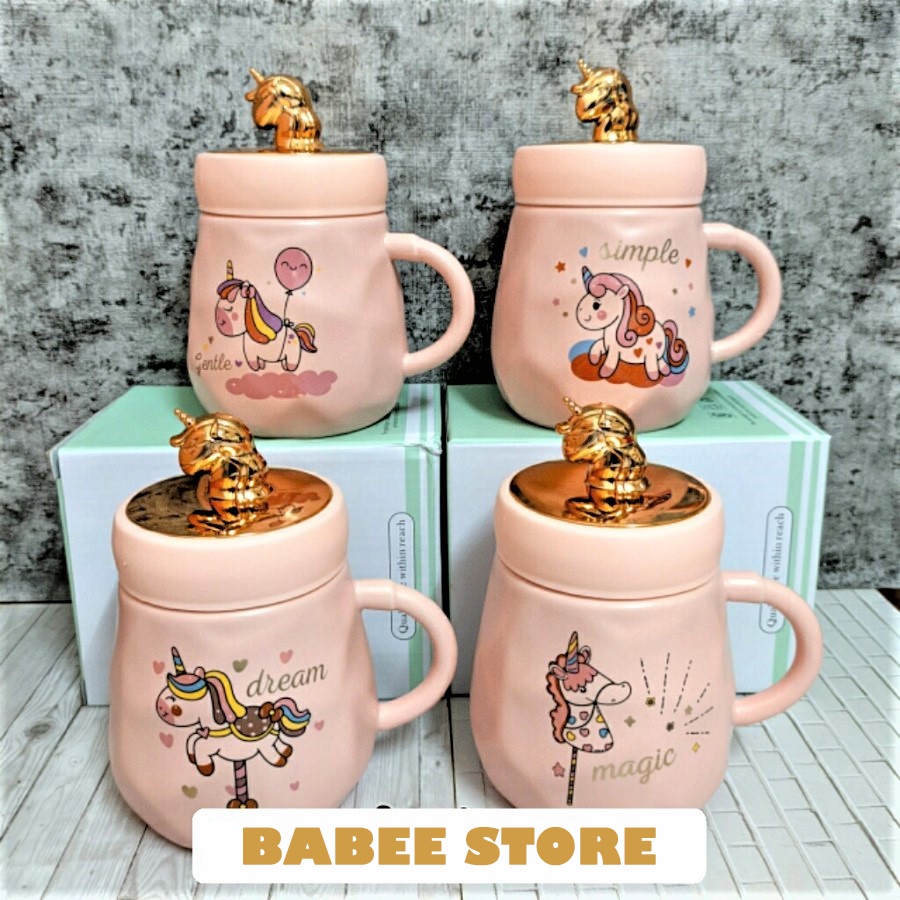 MUG UNICORN / GELAS MINUM / CANGKIR KERAMIK + SENDOK STAINLESS UNICORN LUCU / KADO UNIK