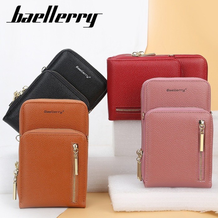 tas hp wanita selempang Kulit Tas Handphone Dompet Handphone Baellerry N0110 - Dark pink M4B4 BEST S
