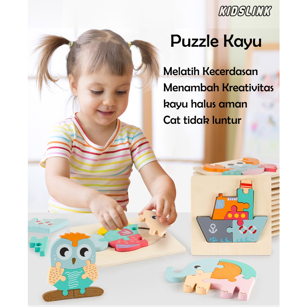 Mainan Edukasi Puzzle Kayu Anak Bentuk Binatang Mobil Warna Warni