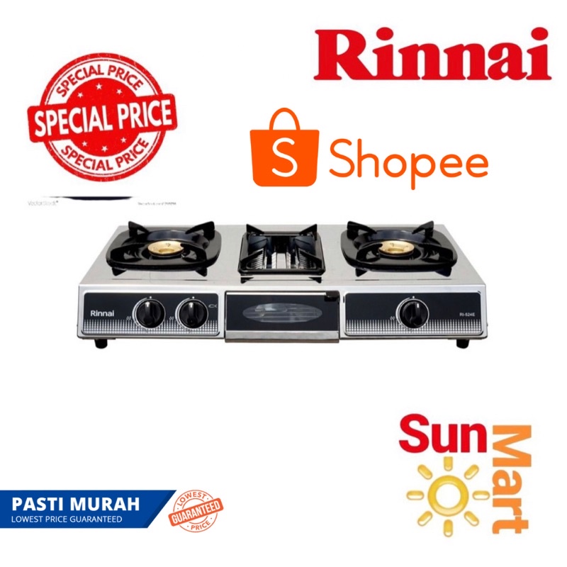Kompor Gas 2 tungku + panggangan RINNAI RI 524E - 524 E - RI524E