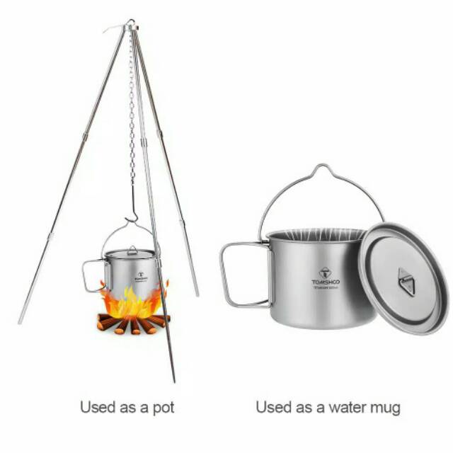 Titanium pot Tomshoo 900ml mug cup with lid handle and foldable portable gas canister