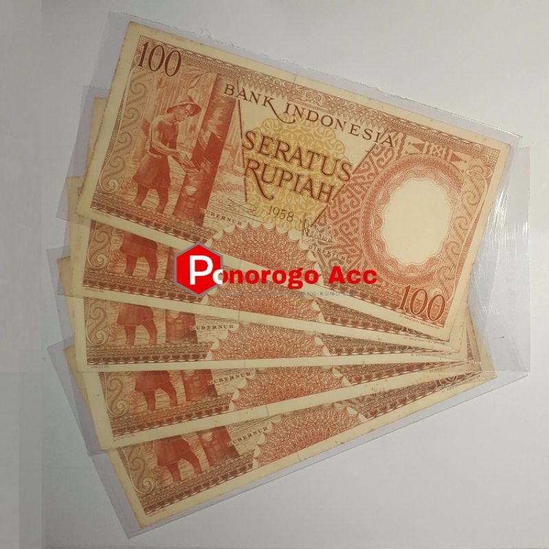 (GRESS/AU) Uang kuno 100 rupiah seri pekerja tahun 1958 rp.100 rp 100 rp100 mahar nikah 21 2021