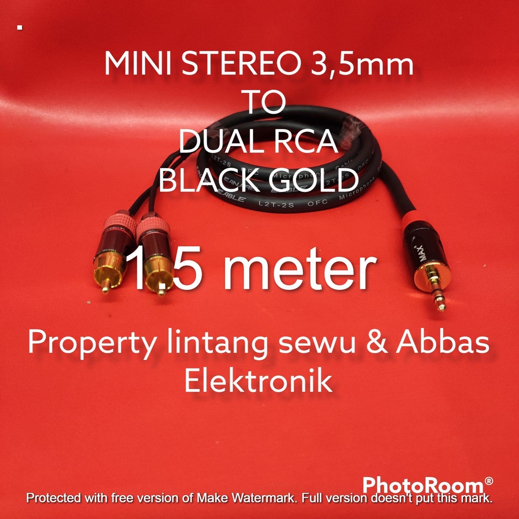 KABEL JEK MINI STEREO TO DUAL RCA BLACK GOLD 1.5 METER