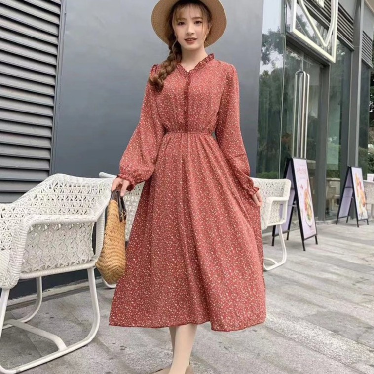 Gaun Wanita Motif Floral Dress Vintage Korean Style 9920 - 9925-FLORAL15