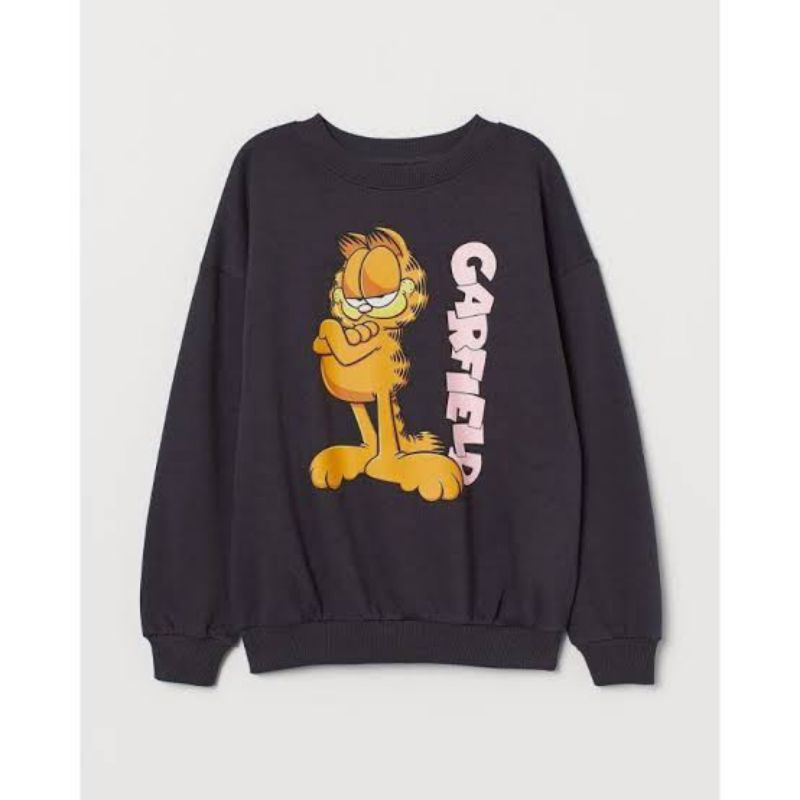 Crewneck Sweater Pria Wanita HnM H&amp;M Garfield Pigeon Blue Full Tag / Garfield Black Full Tag