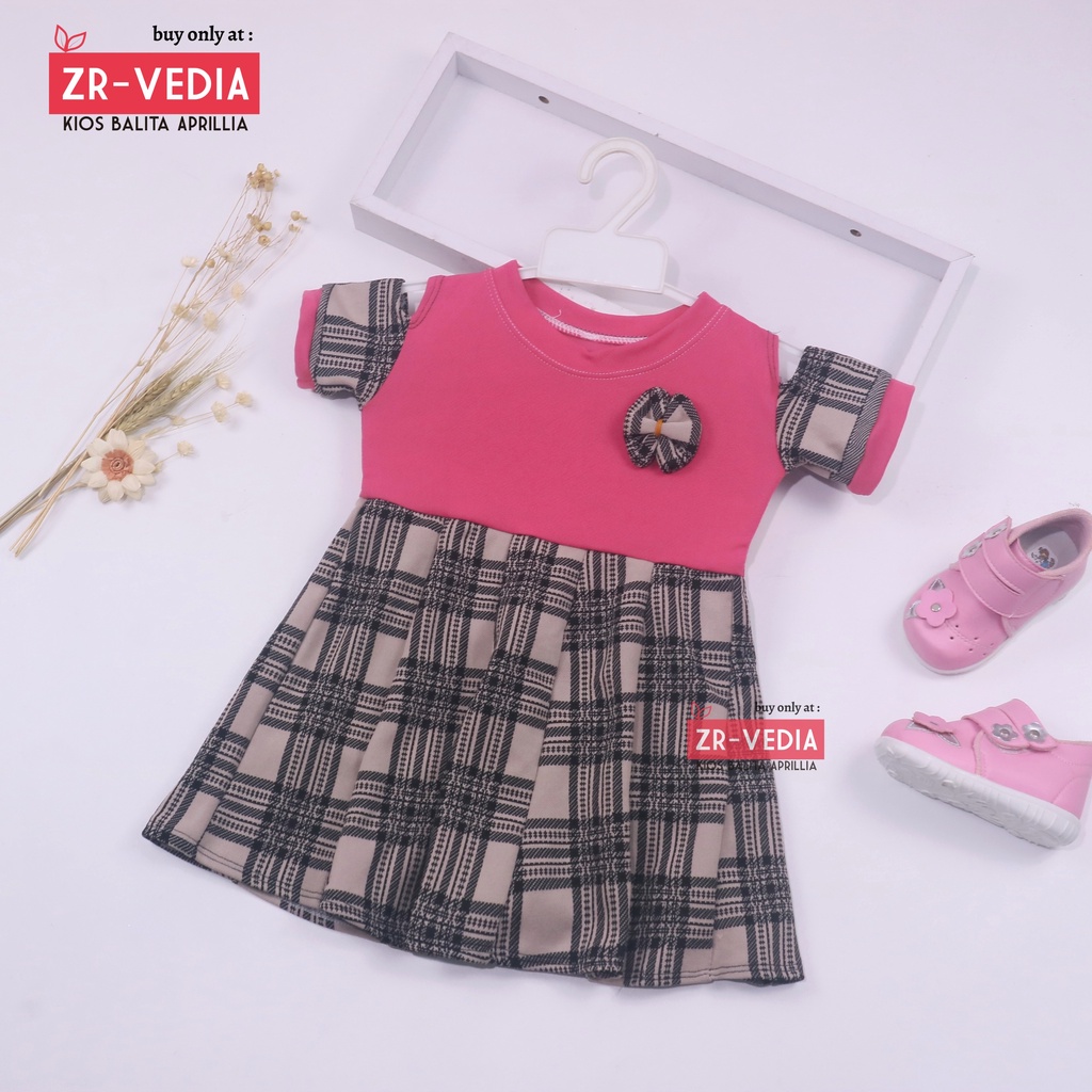 Dress Naura uk 1-2 Tahun / Dres Lengan Anak Perempuan  Murah Pesta Kaos Baju Gaun Lucu Motif