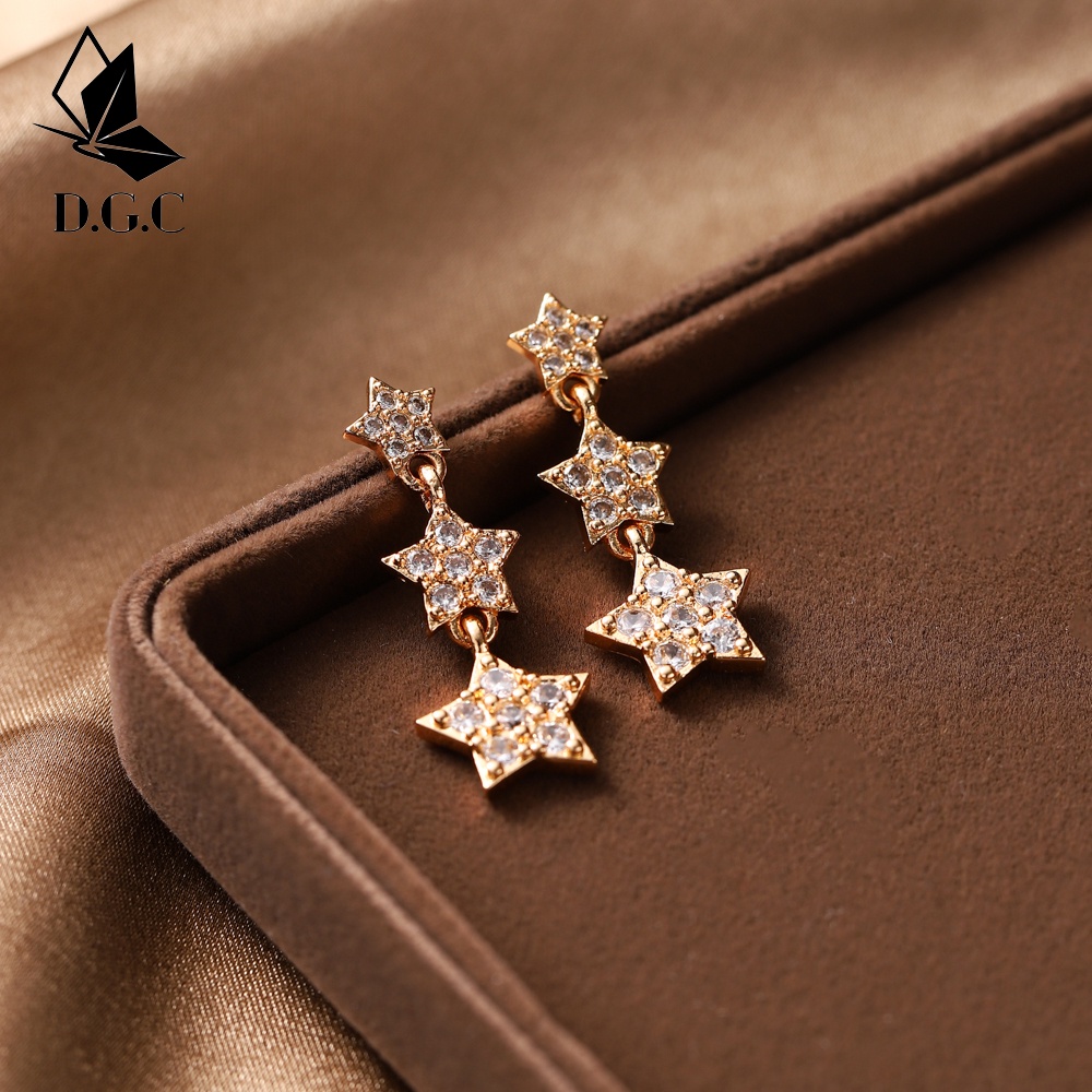 ♥️MOYA0158✨Anting Titanium Juntai Pentagram Aksesoris Wanita Fashion Korea Earrings Premium Berlian Emas D299