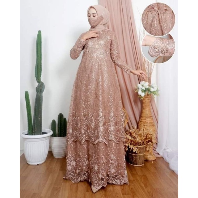 GAMIS BROKAT TILLE TINGKAT BUSUI FRIENDLY/ GAMIS TILLE PESTA WANITA / GAMIS MAXI BROKAT WANITA / DRE
