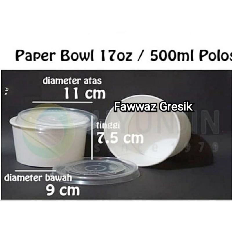 Paper Bowl 500 ml - Mangkok Makan Kertas 17 Oz + Tutup (25 Pcs)