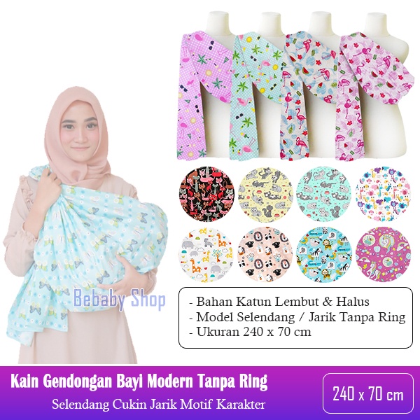 Kain Gendongan Bayi Selendang Cukin Jarik Motif Karakter 240x70cm Tanpa Ring Bisa Custom Ukuran