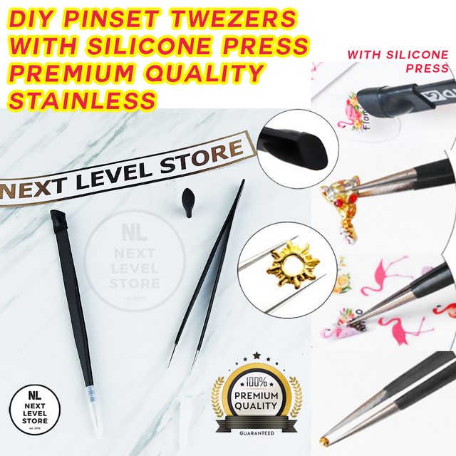 Premium DIY Pinset Twezer Tweezer Tweezers with Silicone Press